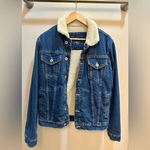 Zara Men's Blue Denim Sherpa-Lined Trucker Jacket Size M